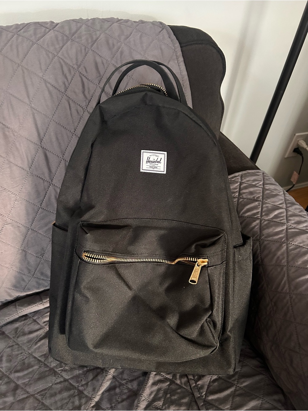 Herschel Classic Black Backpack with Gold Zipper